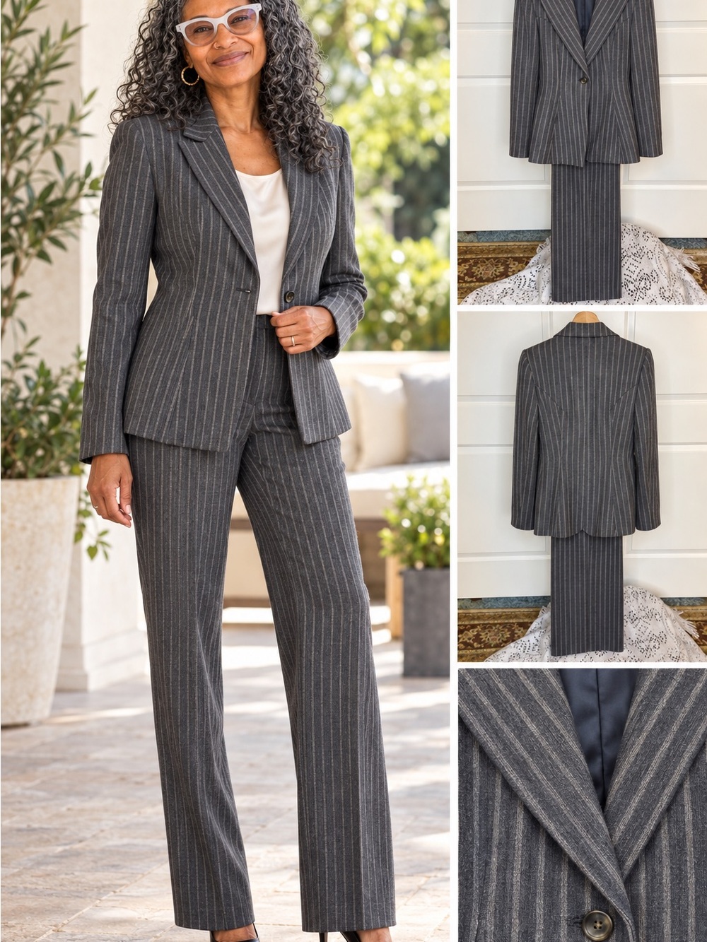 Giorgio Armani Charcoal Wool Blend Gray Pinstripe Single-Button Pantsuit Size 36
